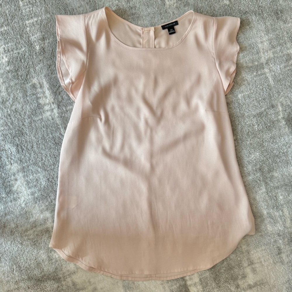 Ann Taylor Blush Pink Flutter Sleeve Blouse